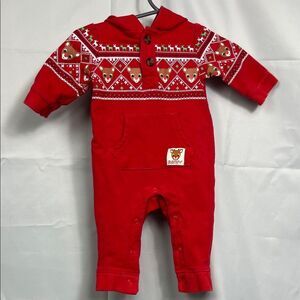 Rudolph the Red nose Reindeer hooded one piece with antlers size 3 months